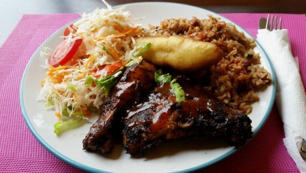 Jerk chicken with rice peas